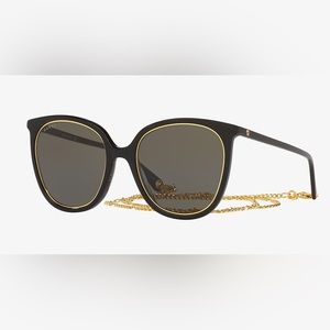 Gucci Cateye Black & Gold Sunglasses with Gold Chain